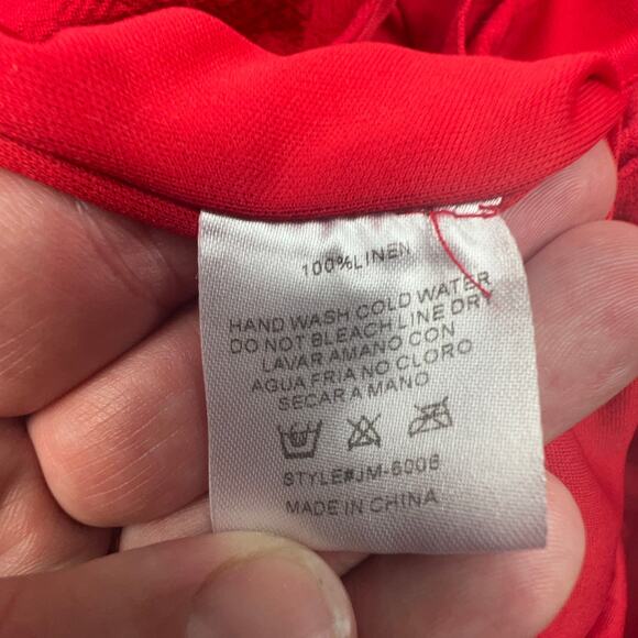 Mulla Red Linen Jumpsuit | Puff Sleeves Deep V Tie Back | Size M - Picture 10 of 10